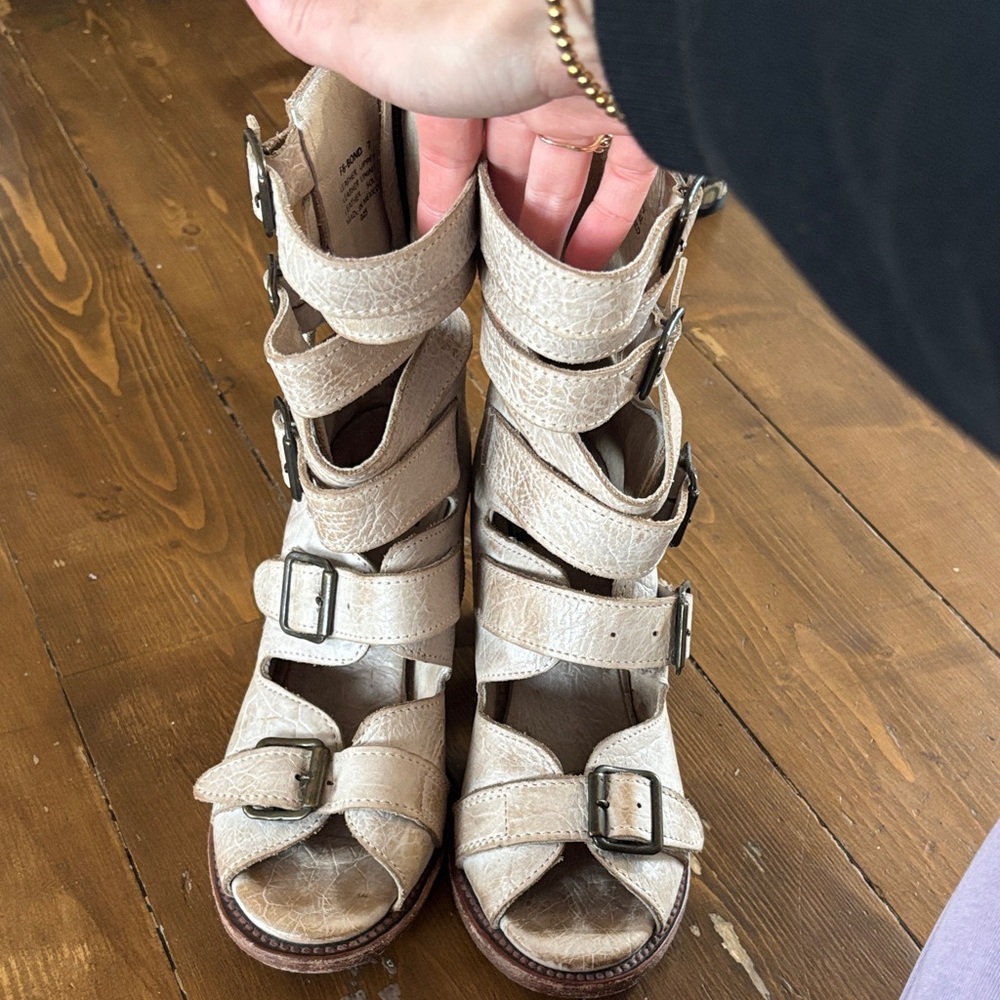 Freebird Cream Buckle Heels